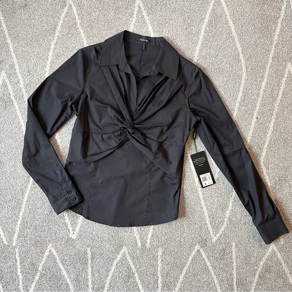 Daisy Fuentes Tops - Daisy Fuentes Black Fitted Knot Front Blouse